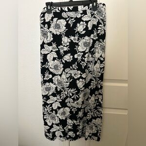 Old Navy Black and White Linen Floral Maxi Skirt